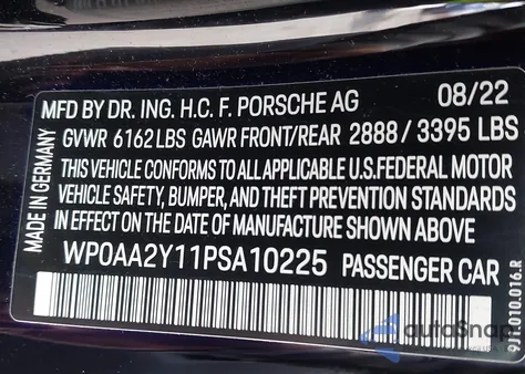 2023 Porsche Taycan from USA, damaged, VIN WP0AA2Y11PSA10225